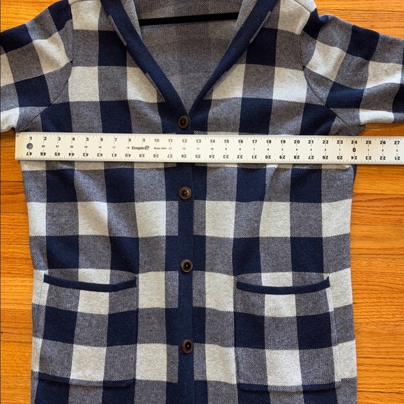 D & Co Jacquard Plaid Open Front Hooded Cardigan Navy Checkered FREE SHIPPING - Picture 12 of 12